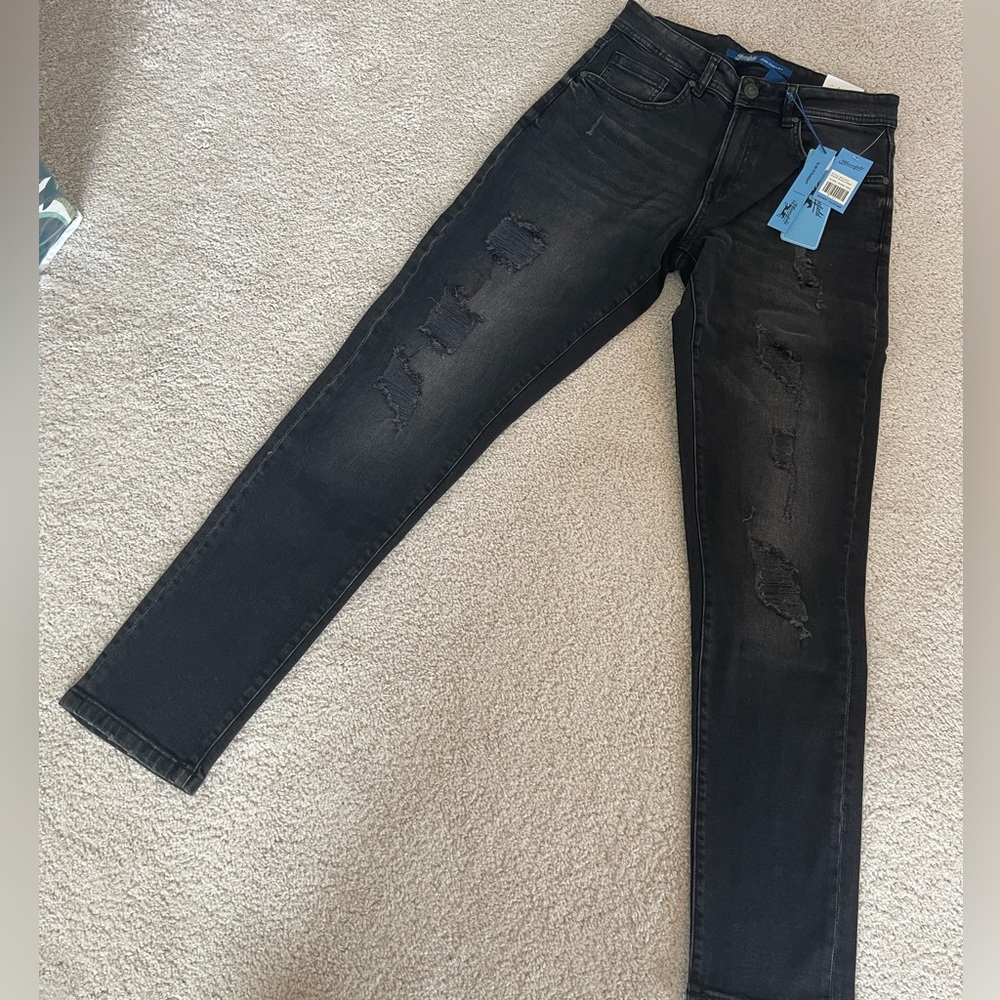 Black Slim Straight Jeans with Modern Distressed Look